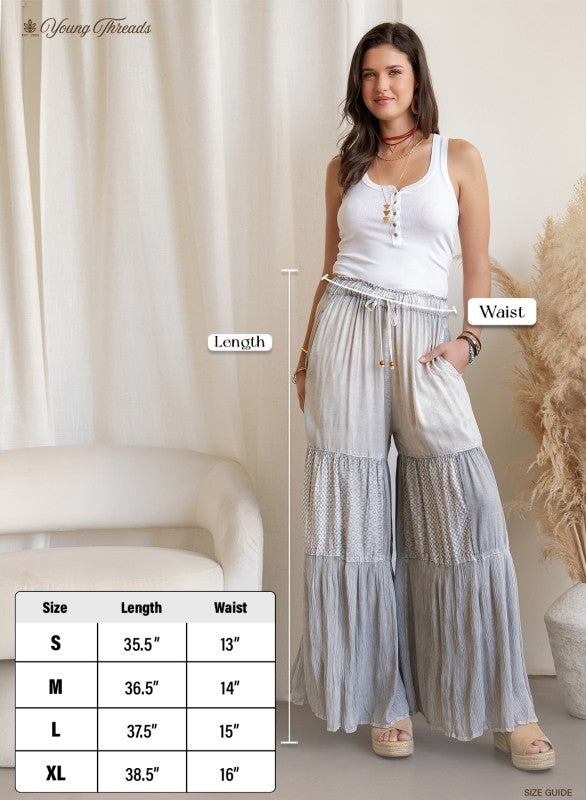 Lightweight Boho Wide Leg Tiered Patchwork Pants