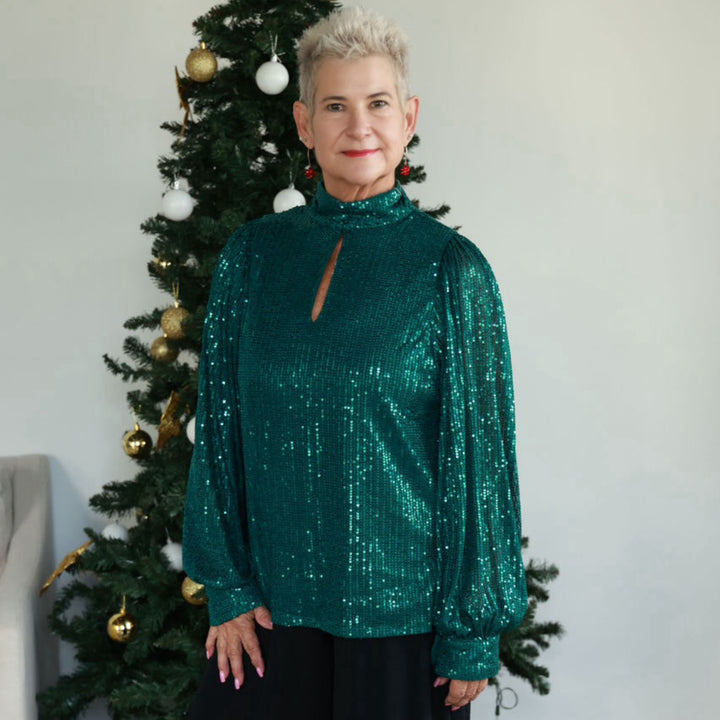 High Neck Sequin Blouse