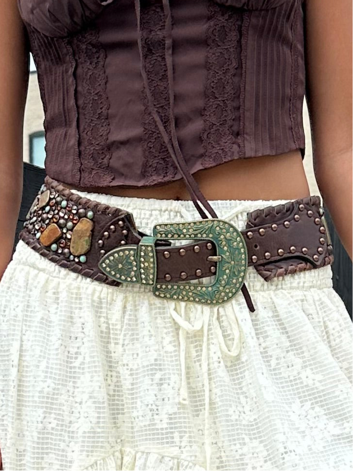 Kurtman Skinny Turquoise Stone Western Belt
