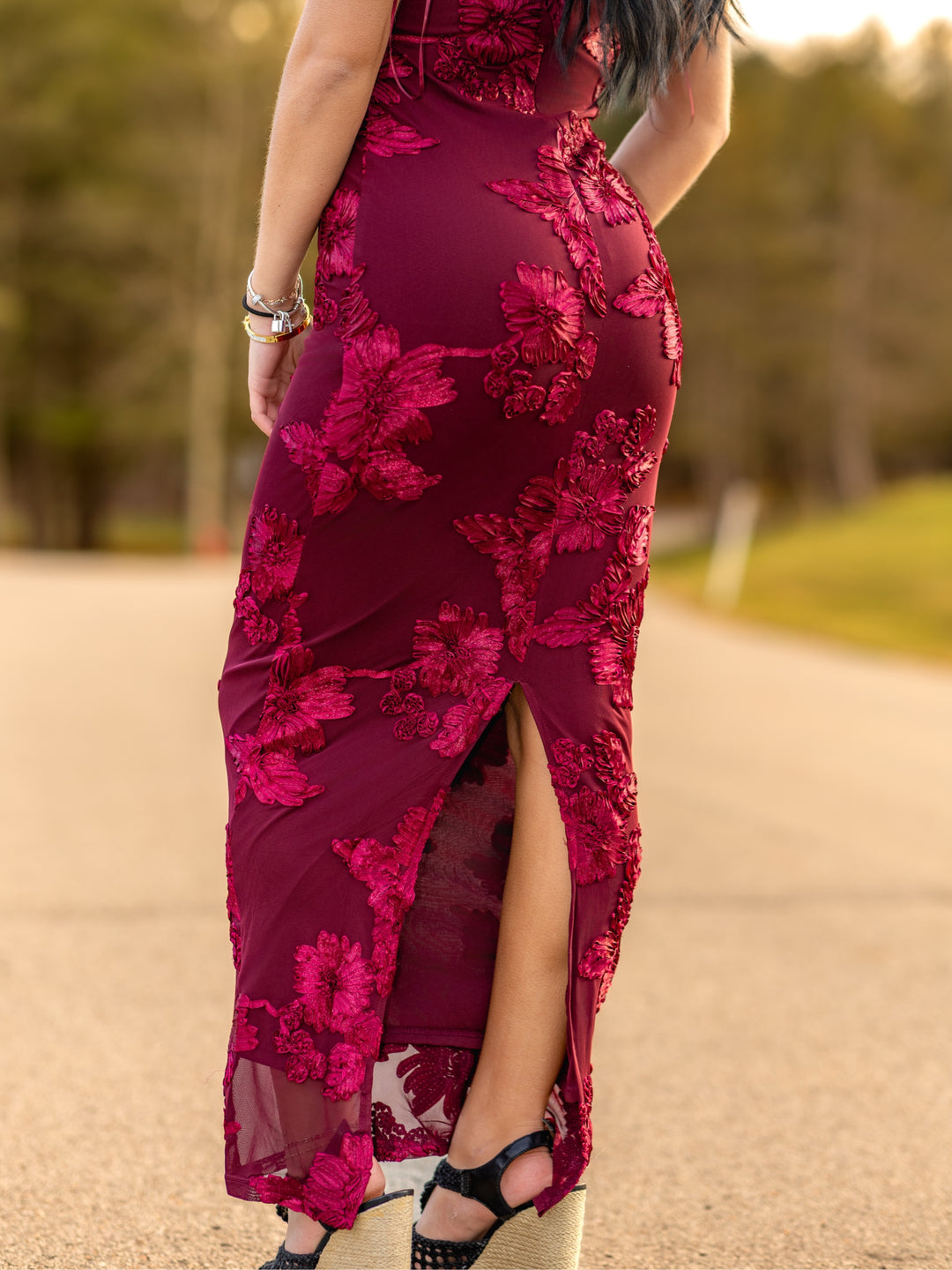 Fresh Cut Floral Embroidered Mesh Maxi Dress