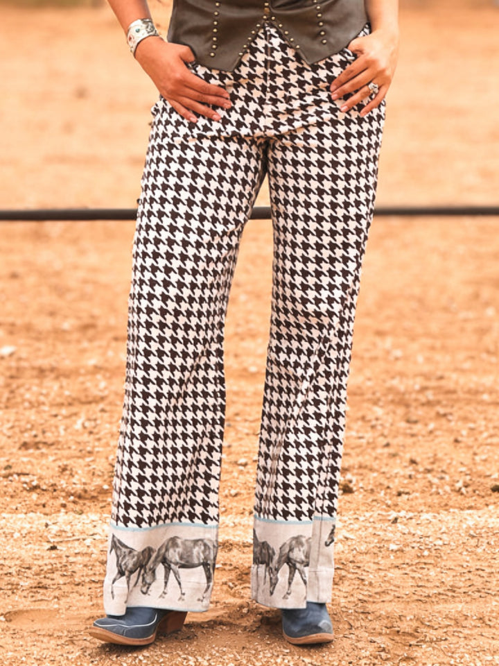 Cowgirl Ranch Horse Hem Wide Leg High Rise Jeans