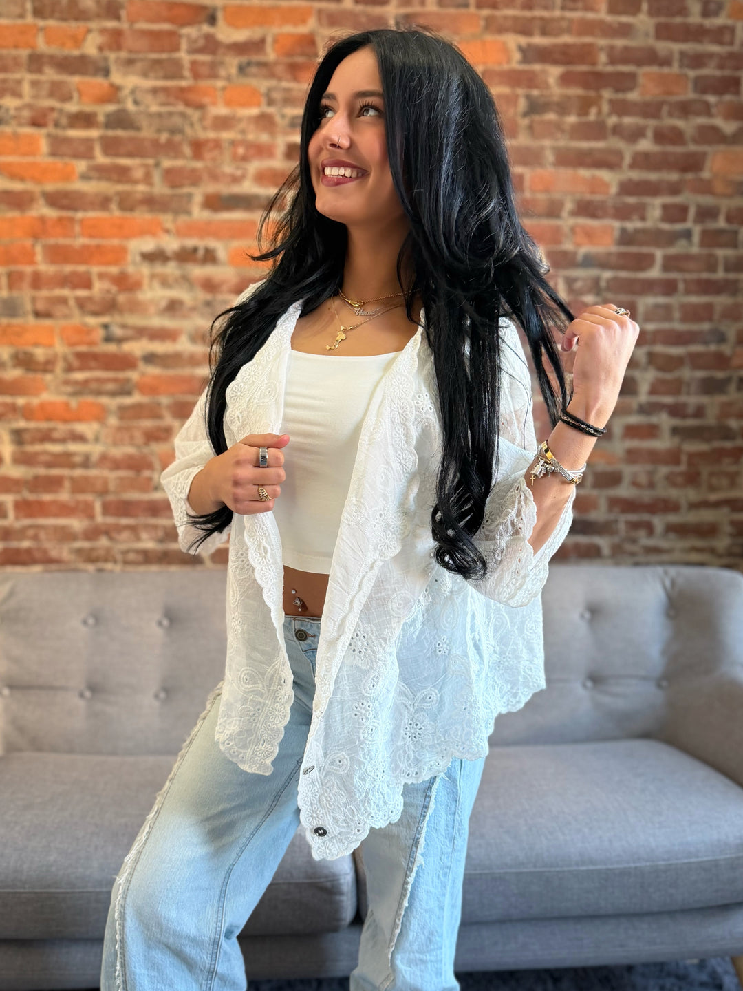 POL Crochet Button Up Cardigan