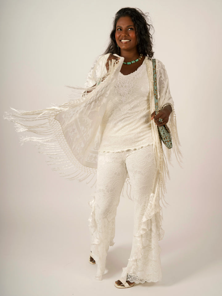 Pat Dahnke Ivory Burnout Velvet Fingertip Duster