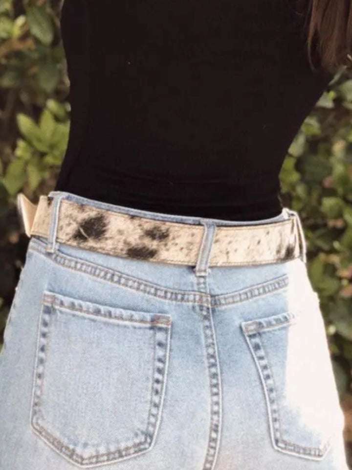 Genuine Cowhide Hair-On Hide Leather Belt with Detachable Buckle