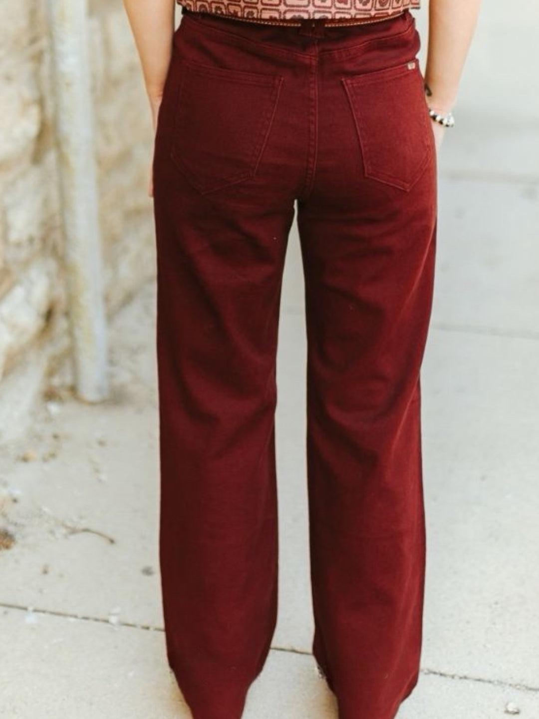 Burgundy Studded High-Rise Straight-Leg Jeans