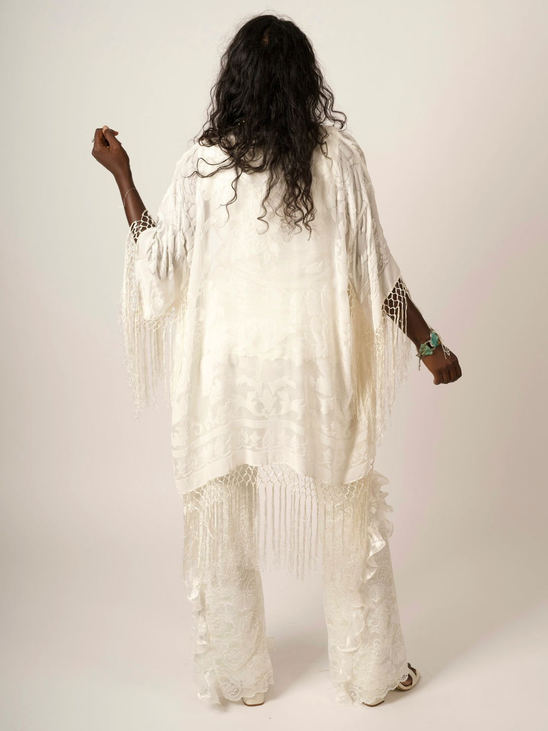 Pat Dahnke Ivory Burnout Velvet Fingertip Duster