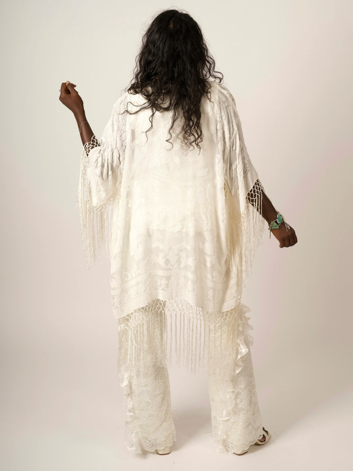 Pat Dahnke Ivory Burnout Velvet Fingertip Duster