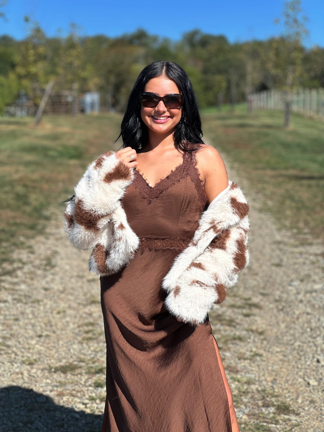 Faux Fur Cow Print Cropped Jacket