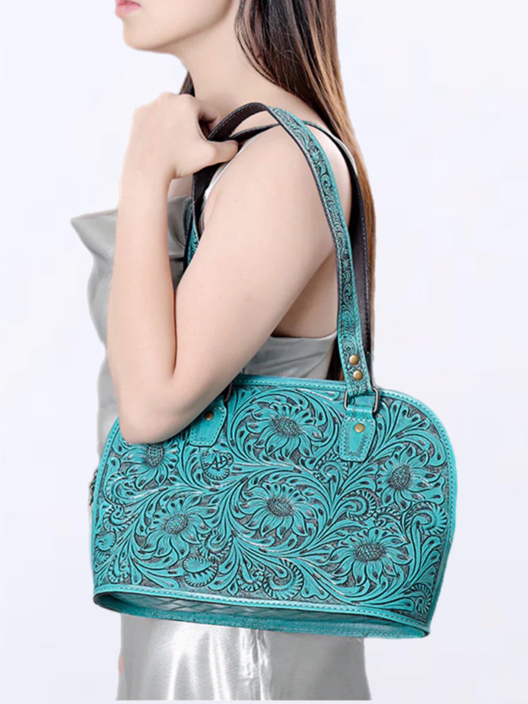 American Beauty Turquoise Hand Tooled Leather Purse