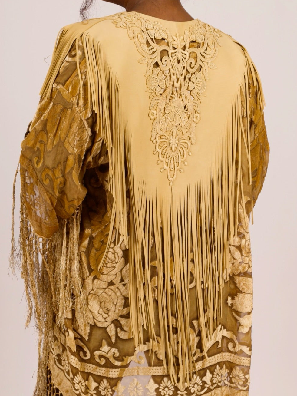 Handcrafted Palomino Deerskin Leather Shoulder Fringe Collar by Pat Dahnke
