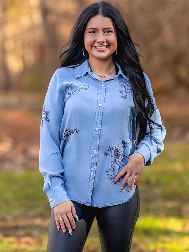 Retro Cowgirl Pearl Snap Western Blouse