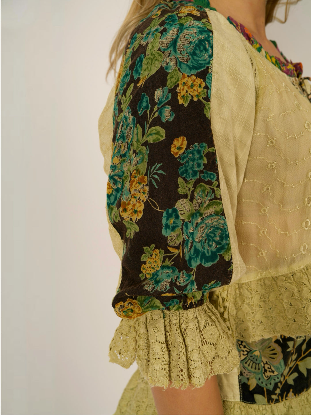 Vintage Patchwork Boho Peasant Tunic Top