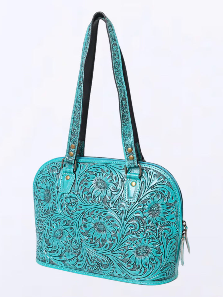 American Beauty Turquoise Hand Tooled Leather Purse