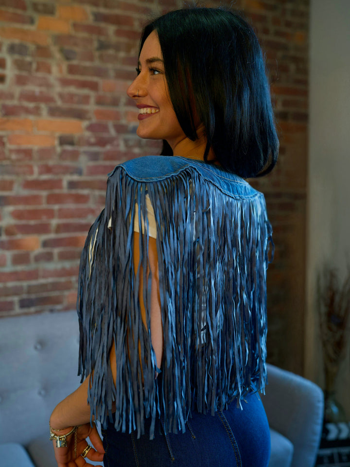 Denim Fringe Collar