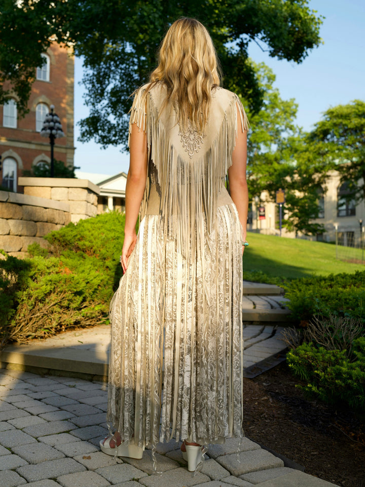 Handcrafted Suede Shoulder Fringe Collar by Pat Dahnke