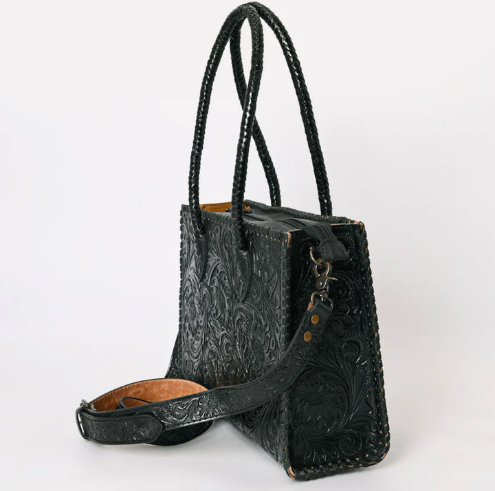 Black Diamond Tooled Leather Tote Bag