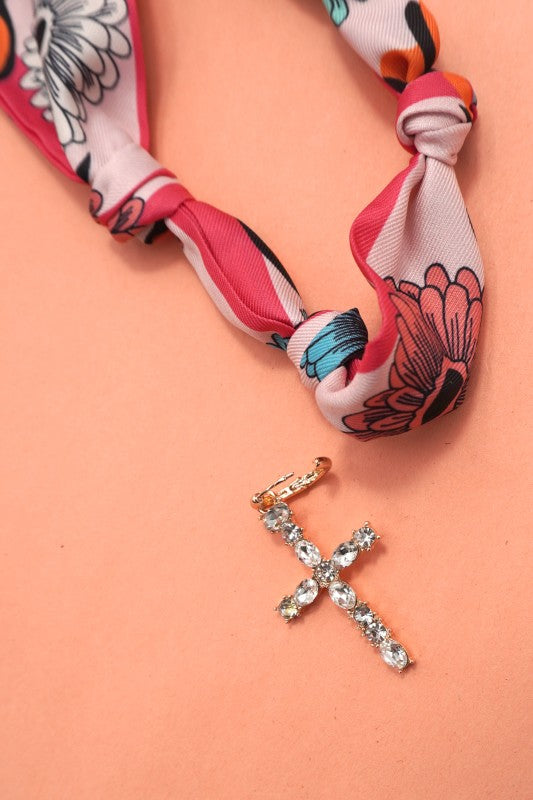 Interchangeable Crystal Cross Charm Scarf Necklace
