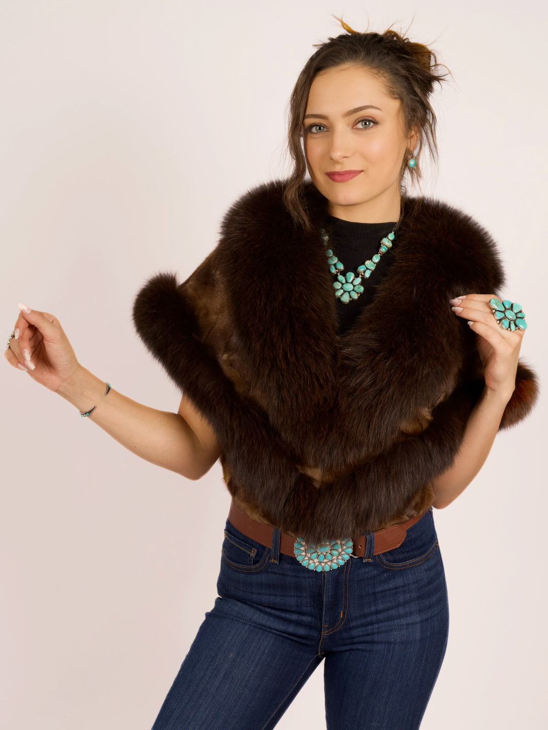 Premium Brown Mink & Fox Fur Cape