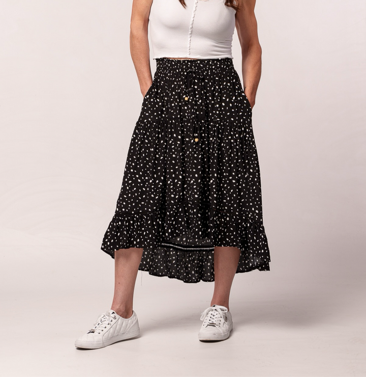 Tiered Elegance High Low Midi Skirt