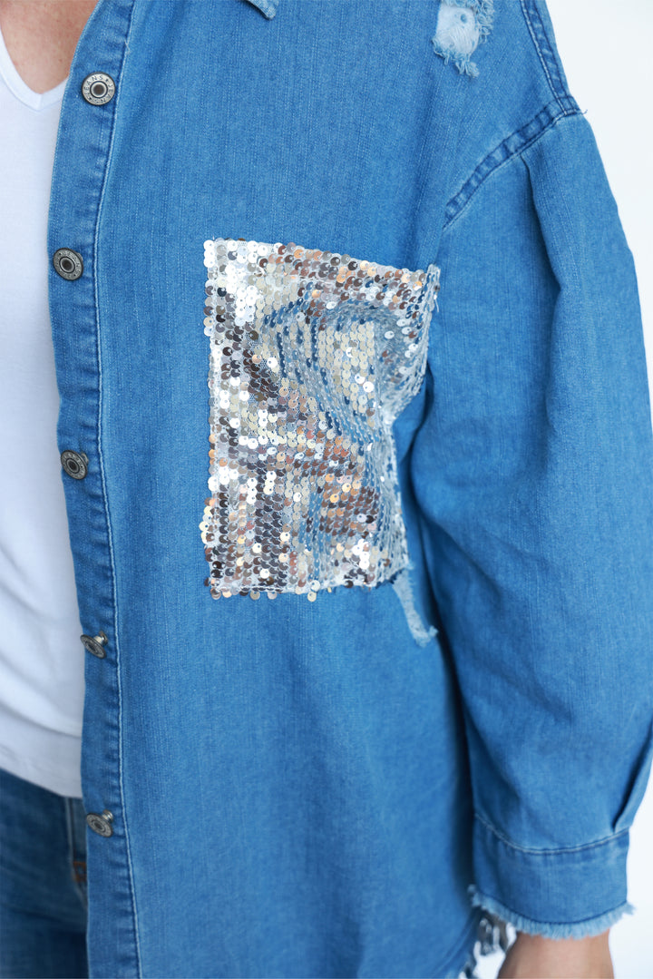 A Touch of Sparkle Denim Top