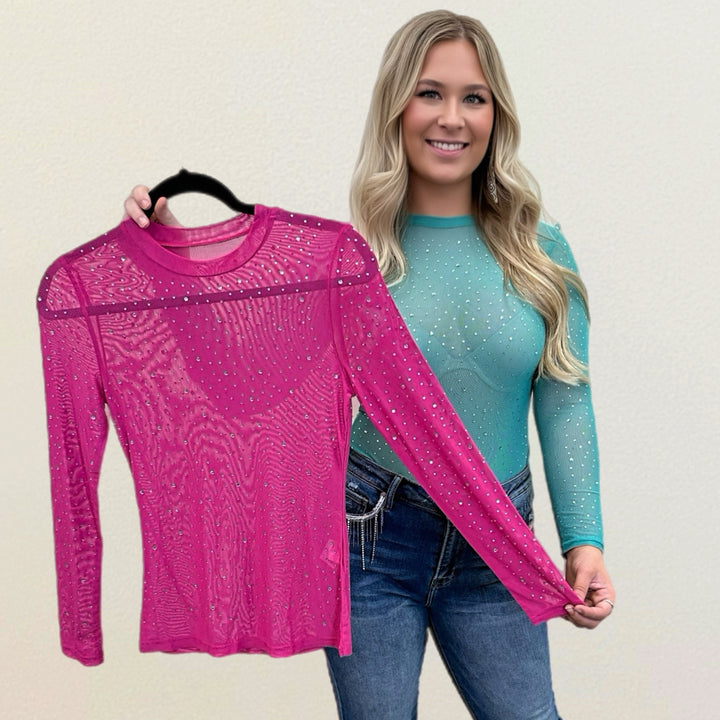 Rhinestone Mesh Top