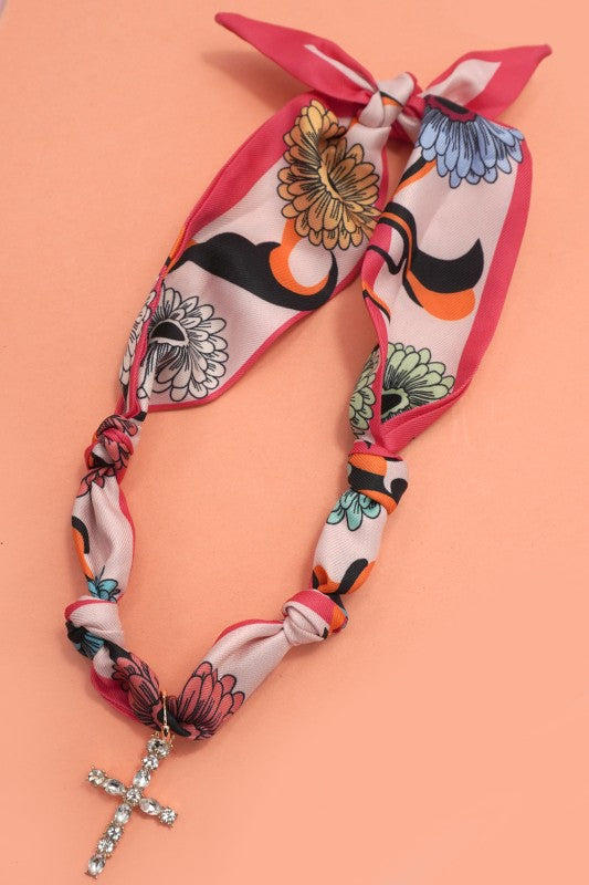 Interchangeable Crystal Cross Charm Scarf Necklace