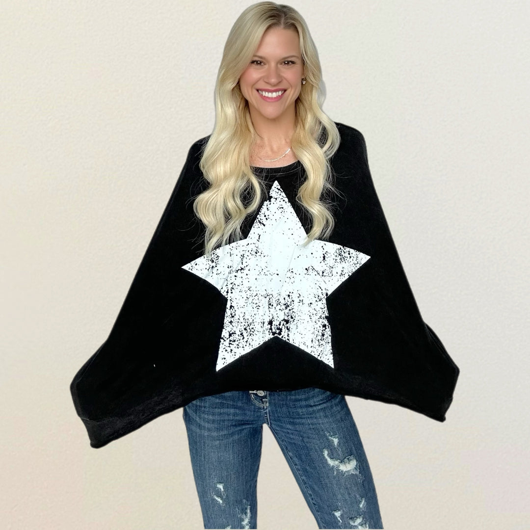 Shooting Star Oversized Chic Shirt with Pockets