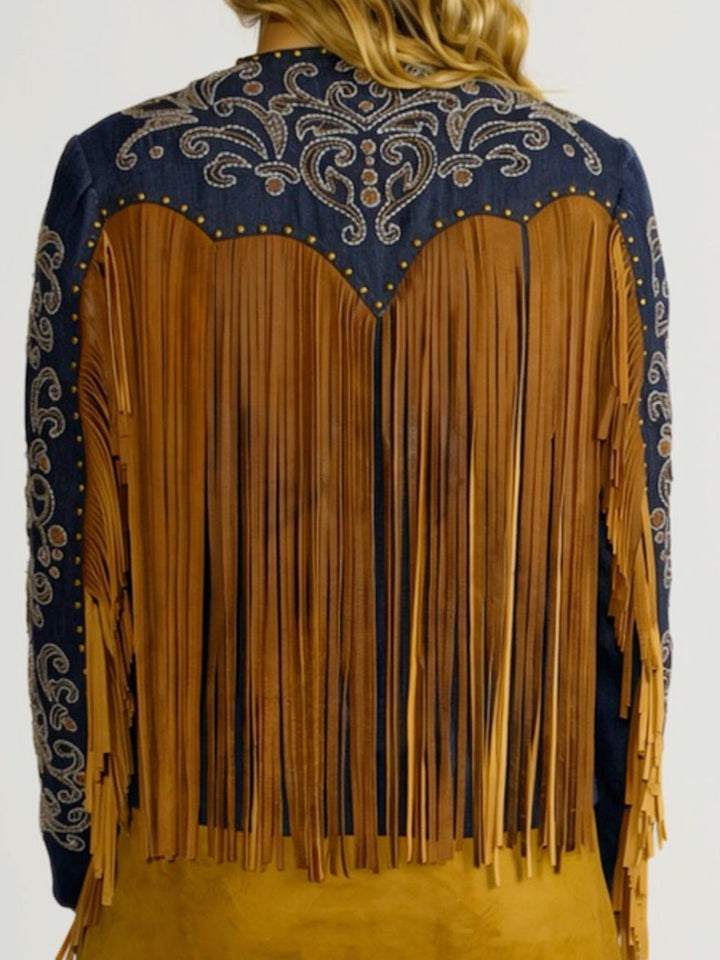Western Cowgirl Embroidered Leather Fringe Jacket