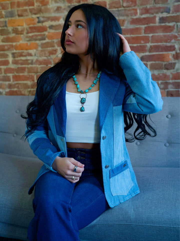 Two-Toned Patchwork Denim Blazer