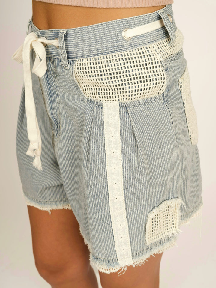 POL Striped Denim Wide Leg Shorts