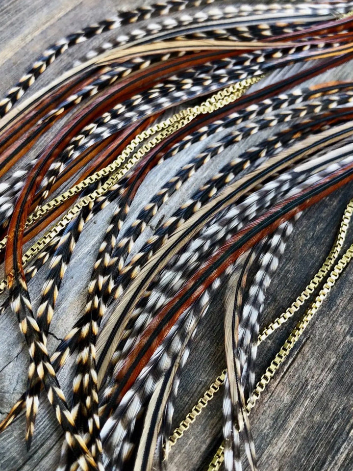 Extra Long  Fawn & Grizzly Feather Earrings