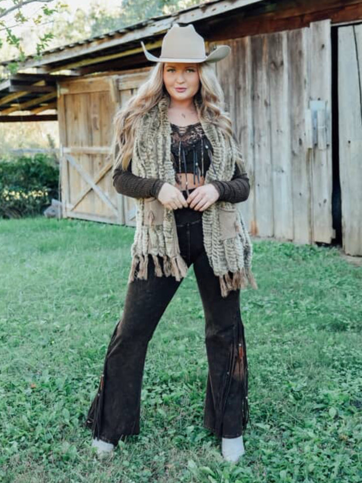 Natural Rex Rabbit Pocket Shawl Vest