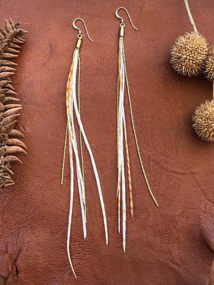 Handcrafted Blond Mini Feather Dangle Earrings