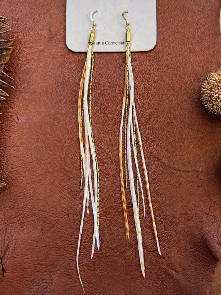 Handcrafted Blond Mini Feather Dangle Earrings