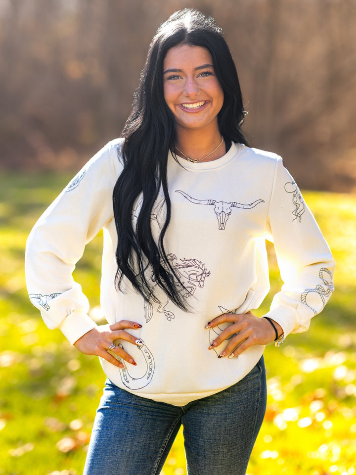 Western Graphic Crewneck Sweatshirt