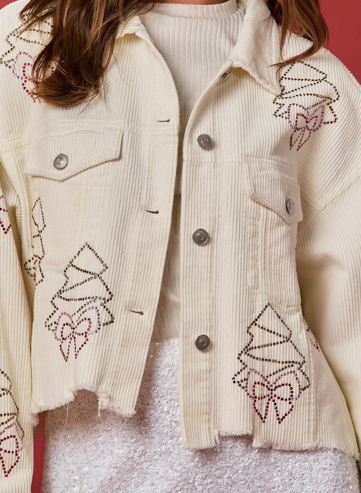 Corduroy Christmas Tree & Bow Rhinestone Jacket