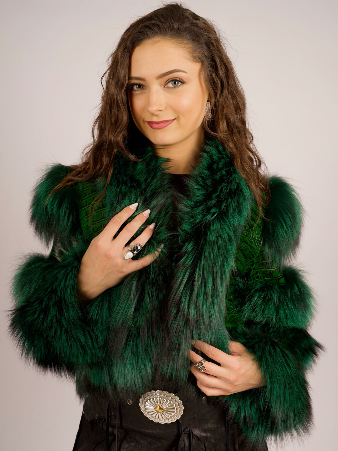Emerald Green LEATHER & FOX FUR Rockstar JACKET