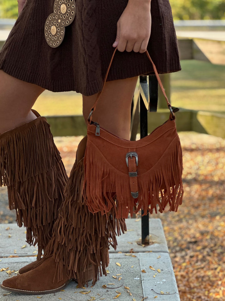 Faux Suede Fringe Handbag