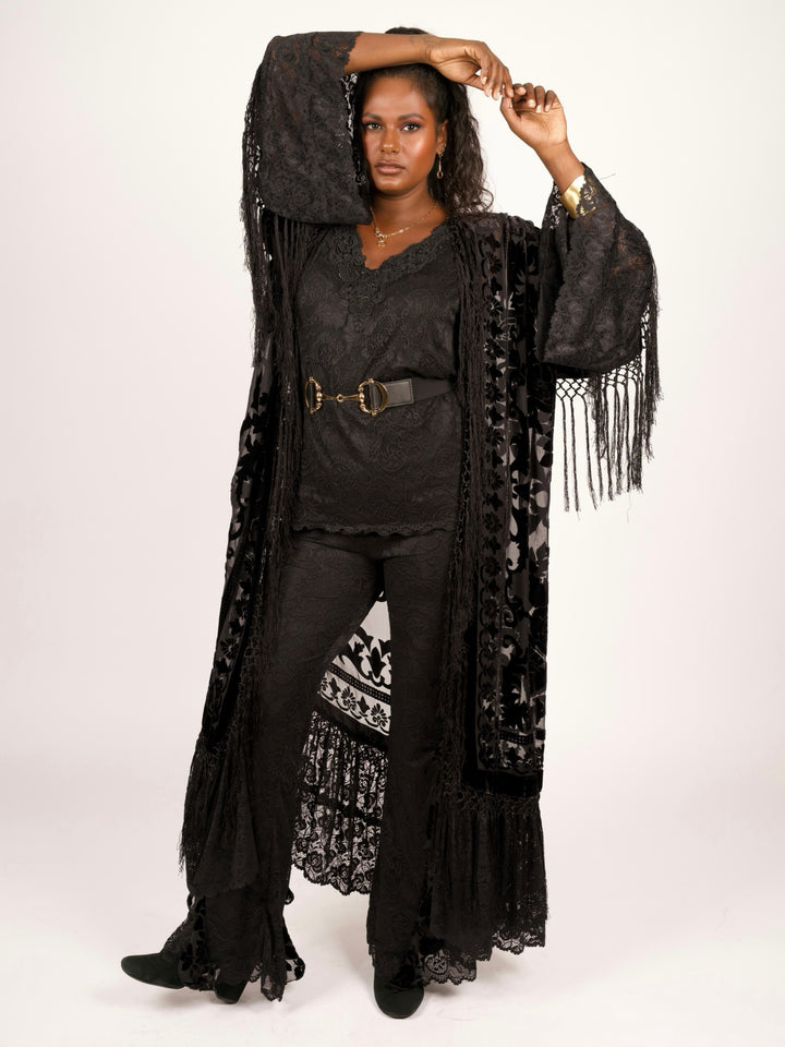 Pat Dahnke Black Stevie Nicks Burnout Velvet & Lace Duster