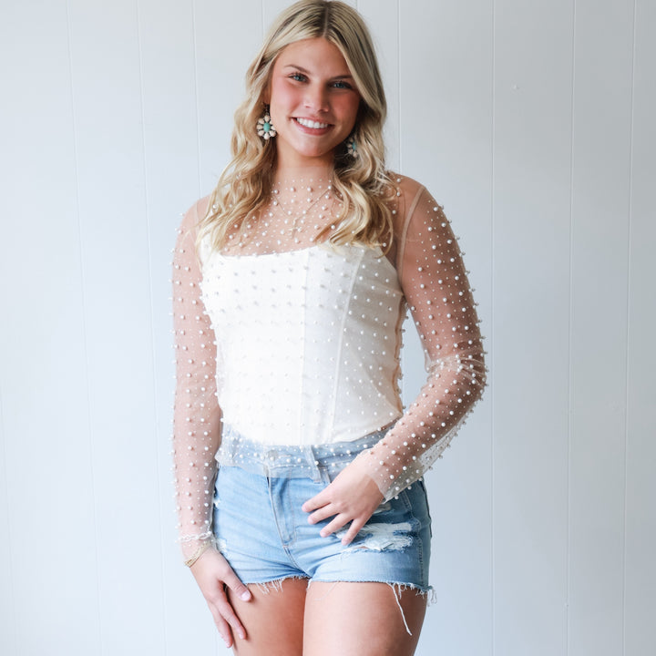 Aurora Bead and Pearl Mesh Top