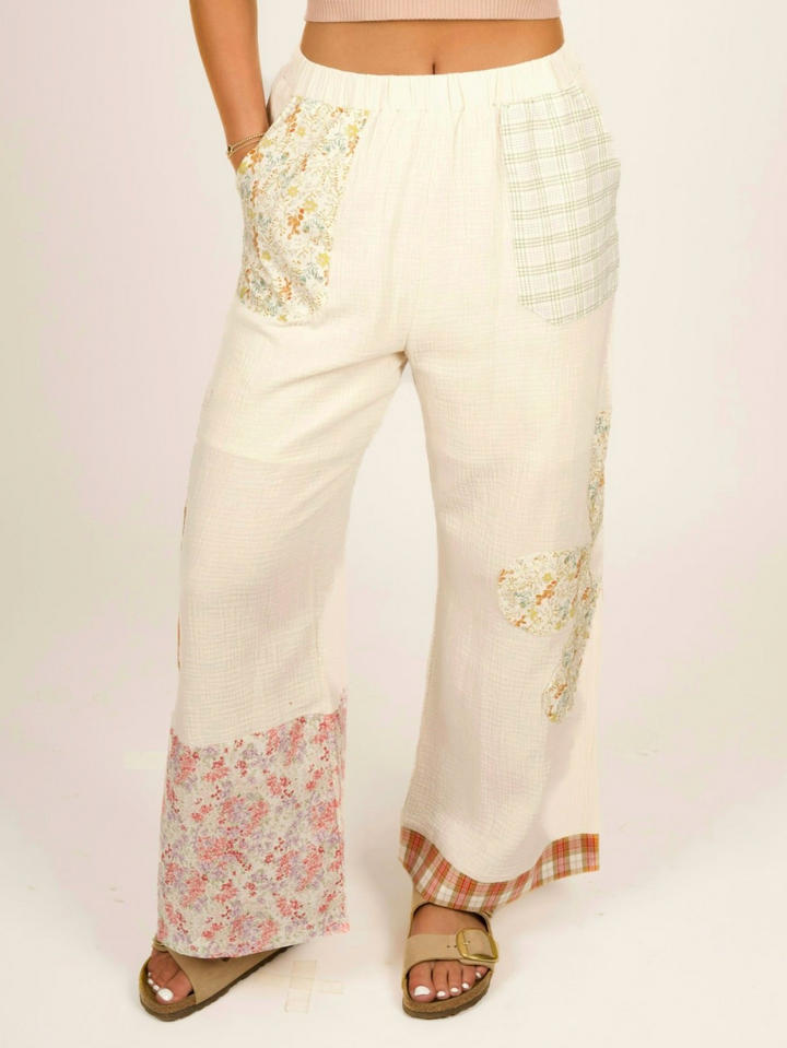 Lightweight Gauze Wide Leg Patchwork Boho Pants