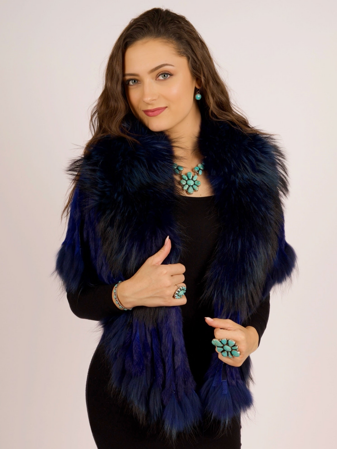 Royal Blue Raccoon Fur Collar