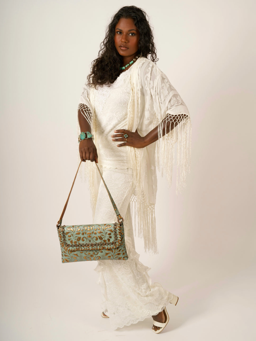 Kurtmen Turquoise Large Crystal Clutch Bag