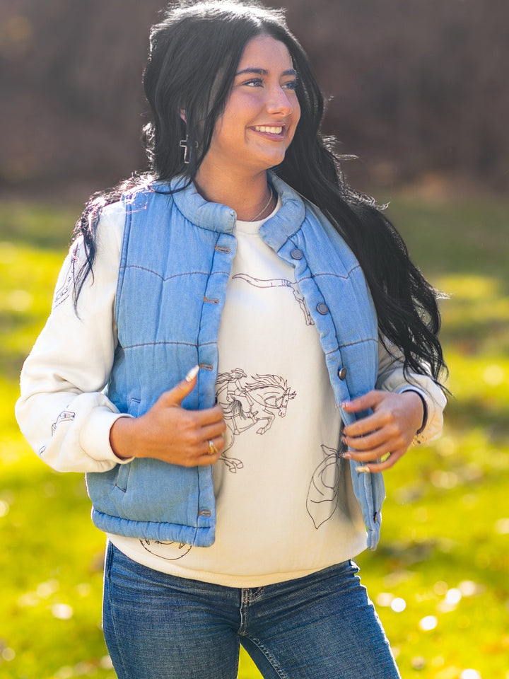 Light Wash Quilted Denim Puffer Vest