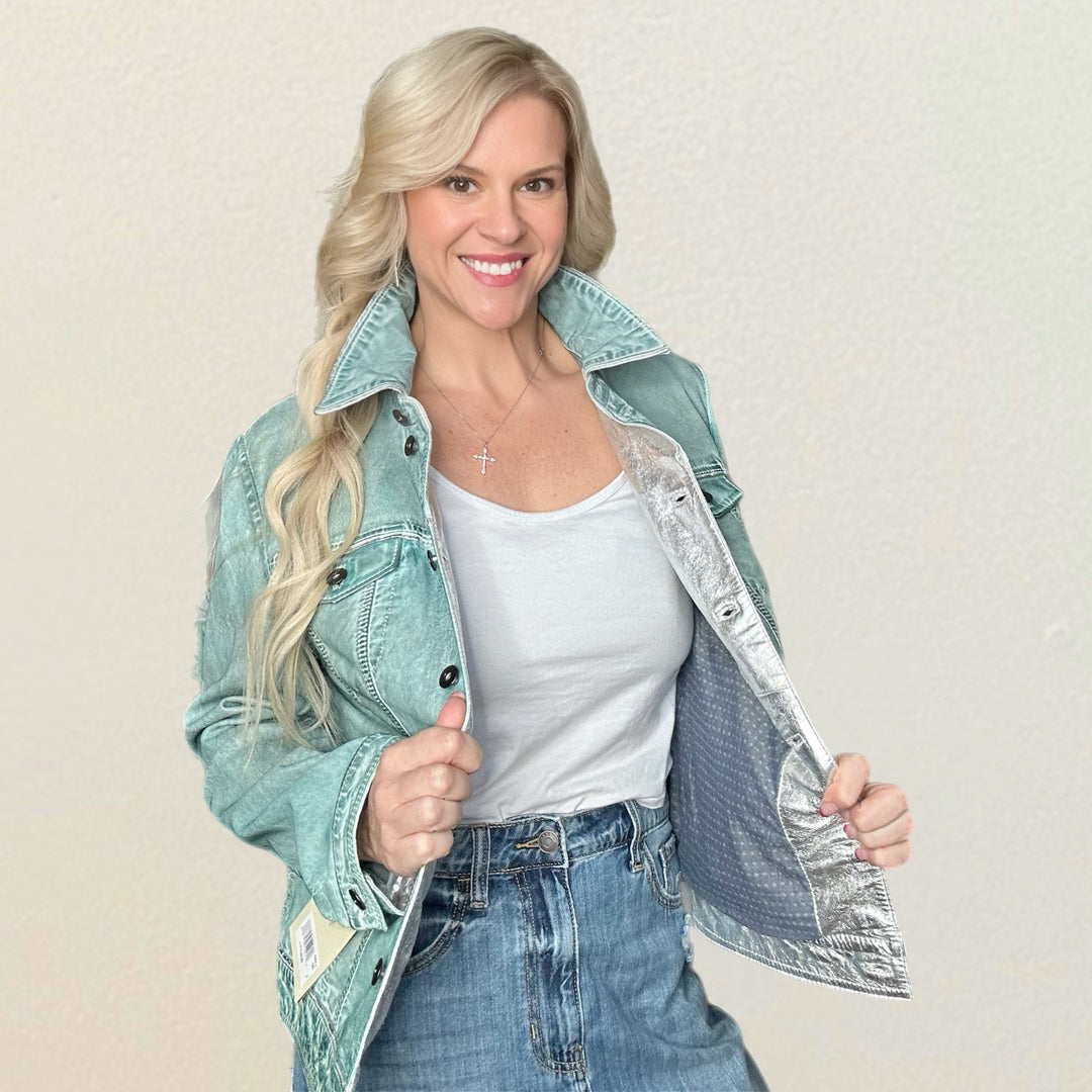 Scully Blue Ice Metallic Leather Jacket - Salt and Grace Boutique