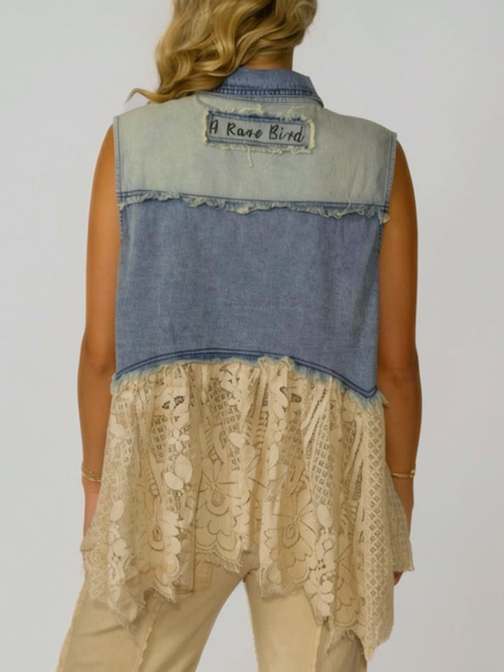 Boho Glam Rhinestone Star Denim and Lace Vest
