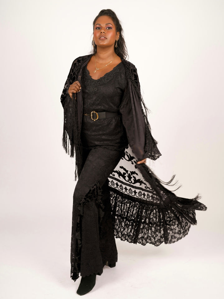 Pat Dahnke Black Stevie Nicks Burnout Velvet & Lace Duster