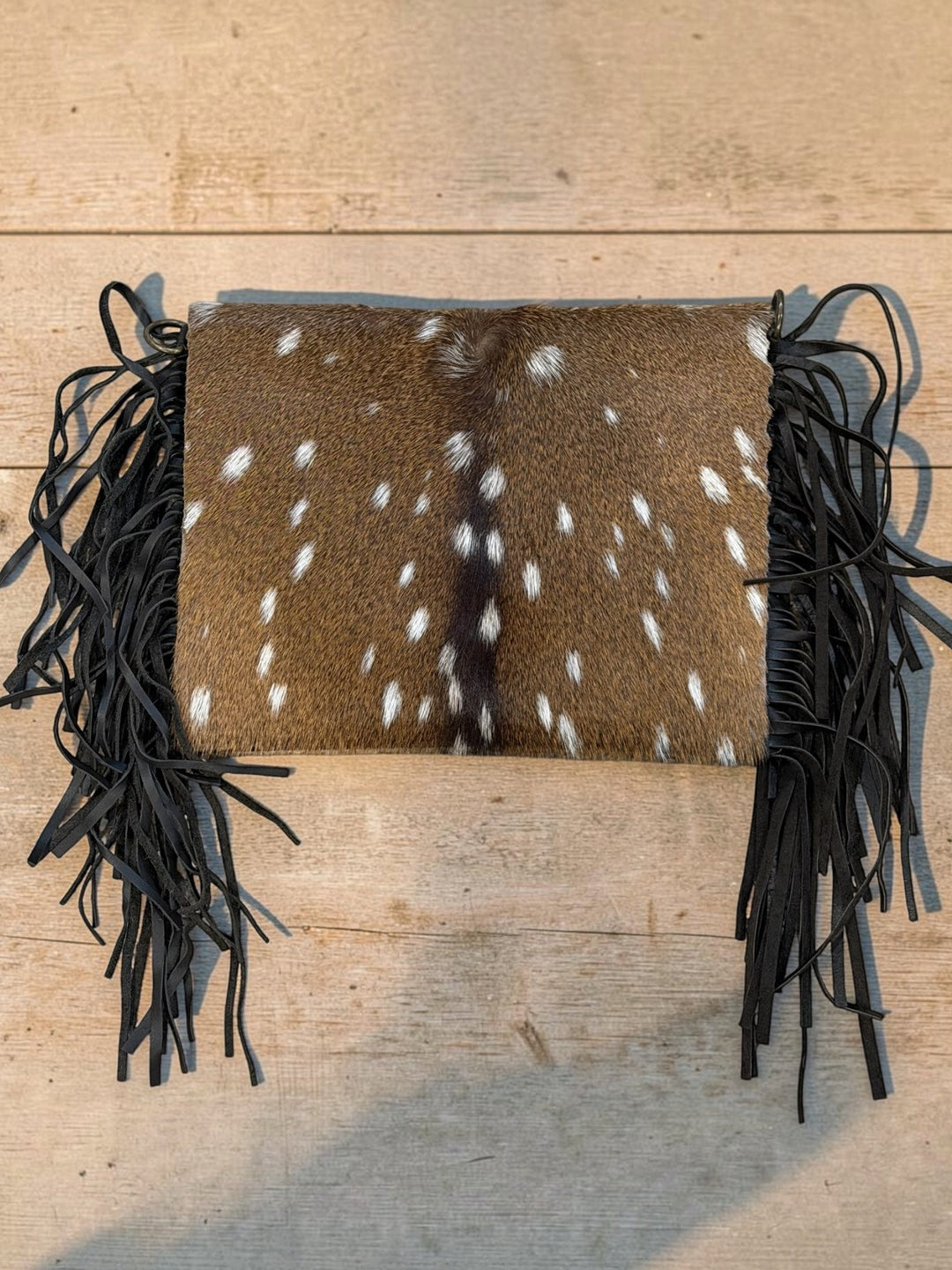 Axis Fur &  Leather Crossbody Clutch Bag with Fringe