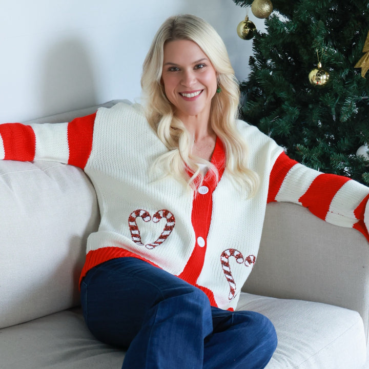 Candy Cane Button Up Sweater