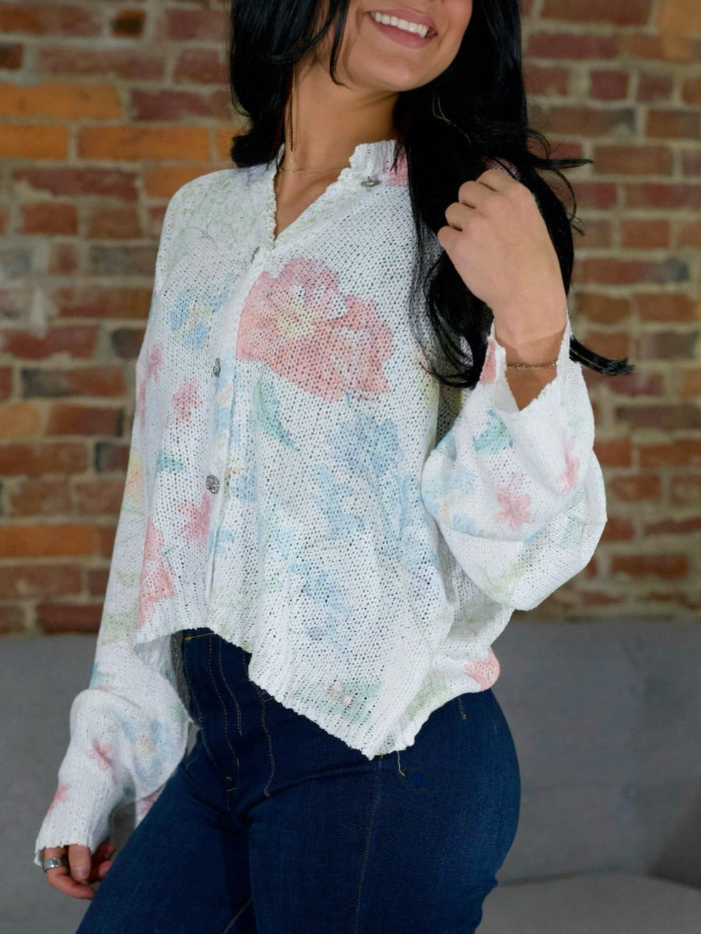 POL Can’t-Take-It-Off Button Down Floral Cardigan Sweater